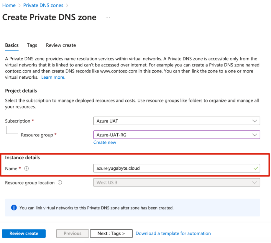 Azure Create private DNS zone Azure Create private DNS zone