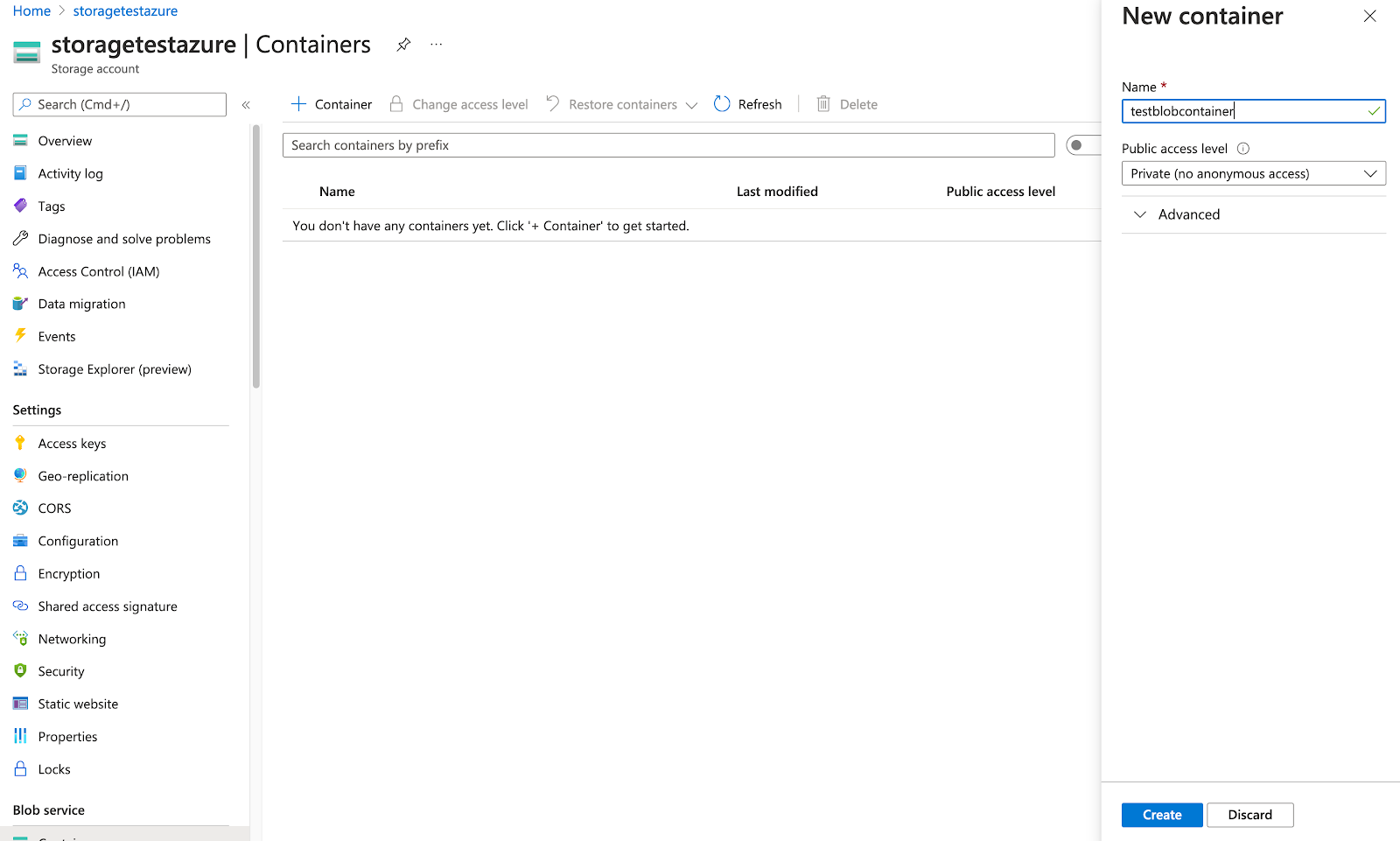 Azure blob container creation Azure blob container creation